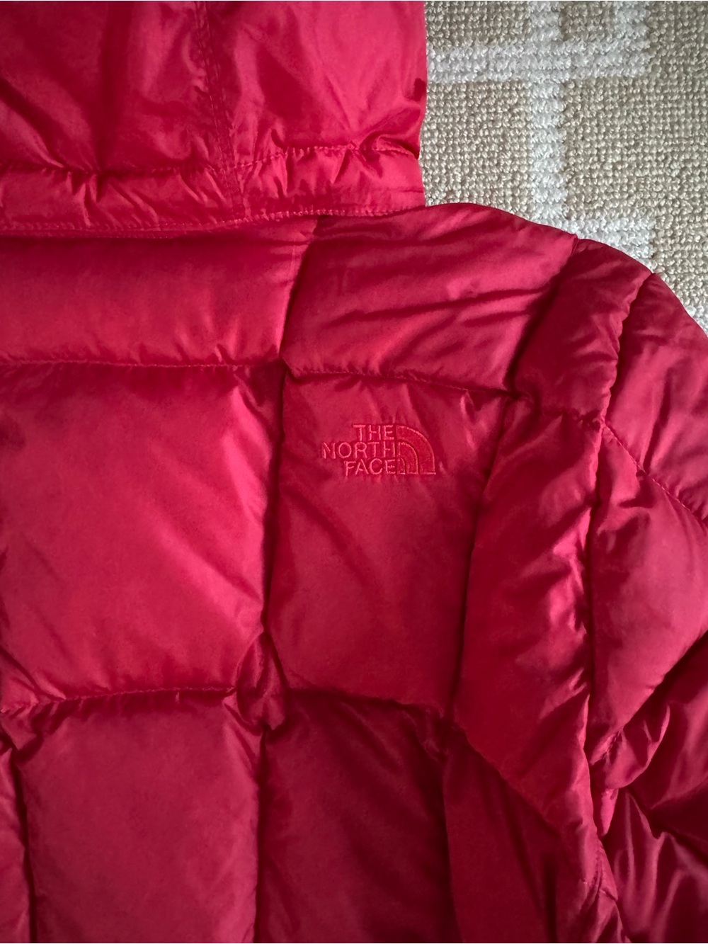 The North Face 550 Goose Down Hooded Long Puffer Winter Parka Red Size Large - Picture 10 of 14